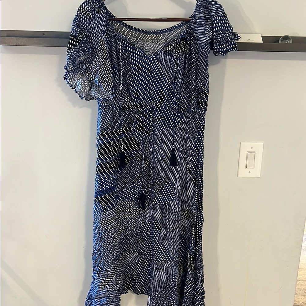 Amazon Blue and White Ruffled Tie Front Sundress